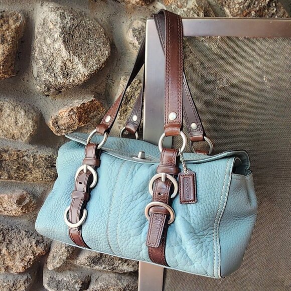 COACH D1082-F12334 Vintage Blue/Brown Chelsea Pebbled Leather Satchel Bag - Picture 2 of 16